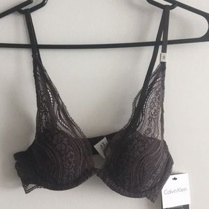 Calvin Klein Brand New Brown Lace Bra & Thong Set
